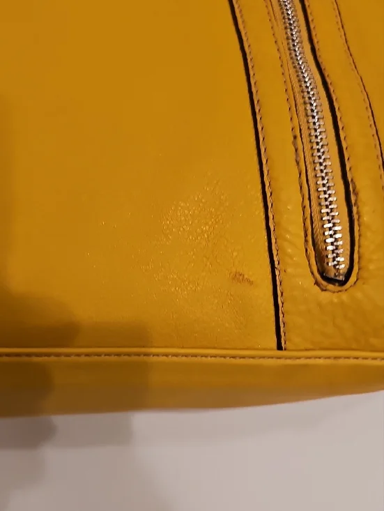 b. makowsky Yellow Leather Shoulder Satchel 15"x12"x4" - Picture 5 of 13